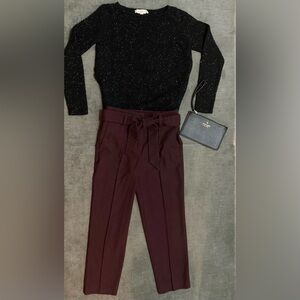 LOFT Black Sweater & Burgundy Trousers Set w/Kate Spade Black Leather Wristlet